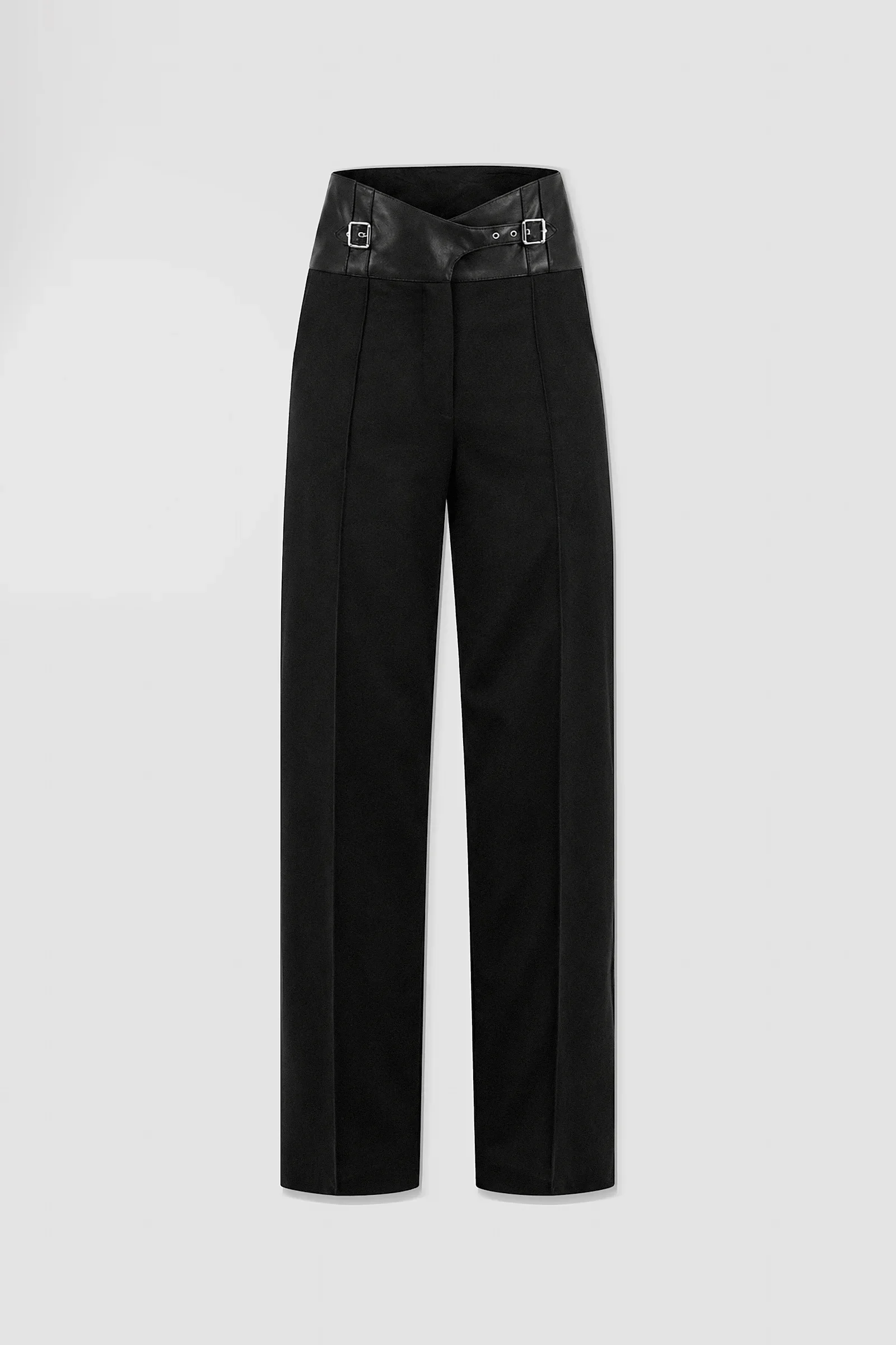'Stheno' Black Wool & Leather Trousers