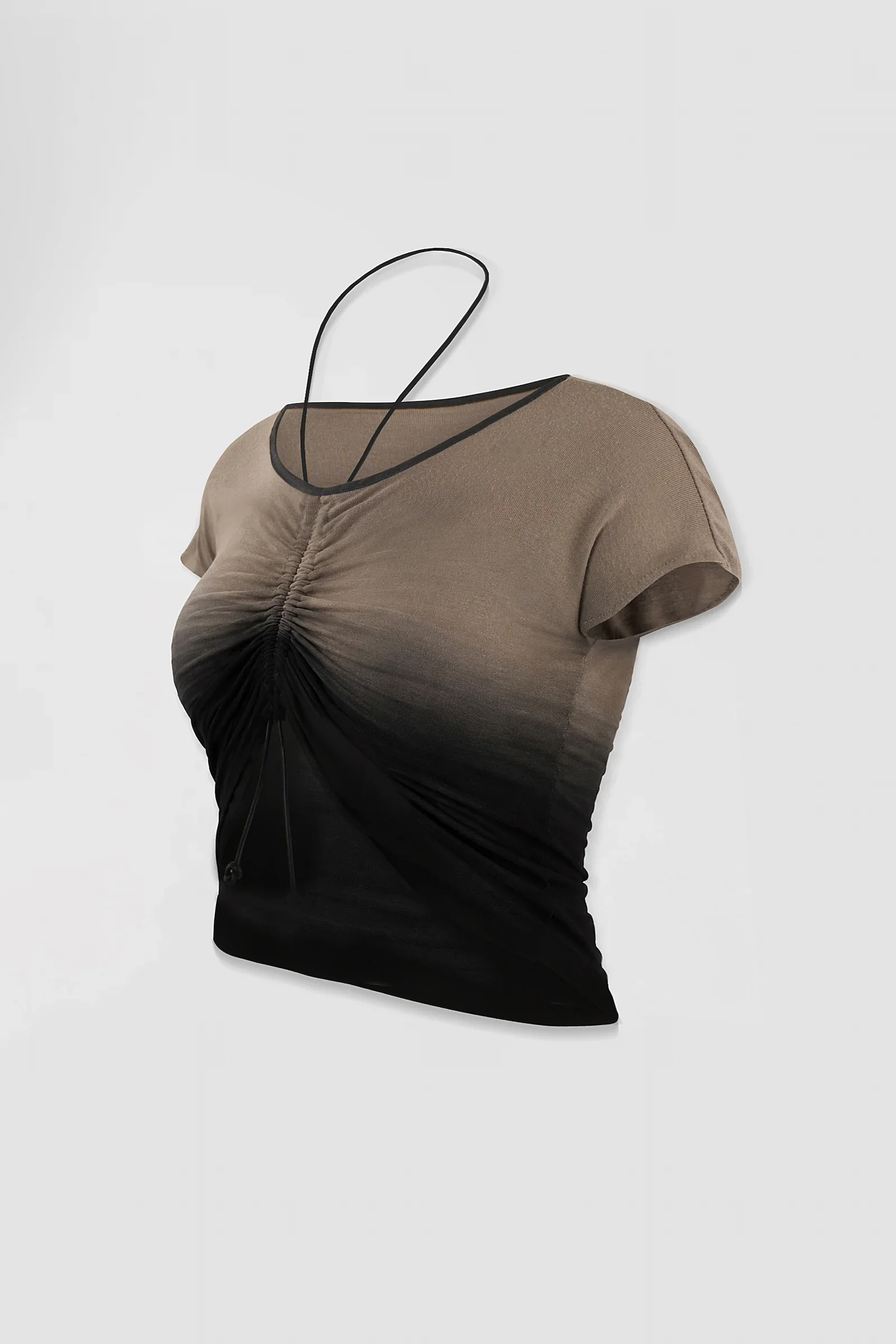 Three-quarter: Angled view of the ‘Medusa’ jersey top showing its body-contouring silhouette and adjustable halterneck styling.