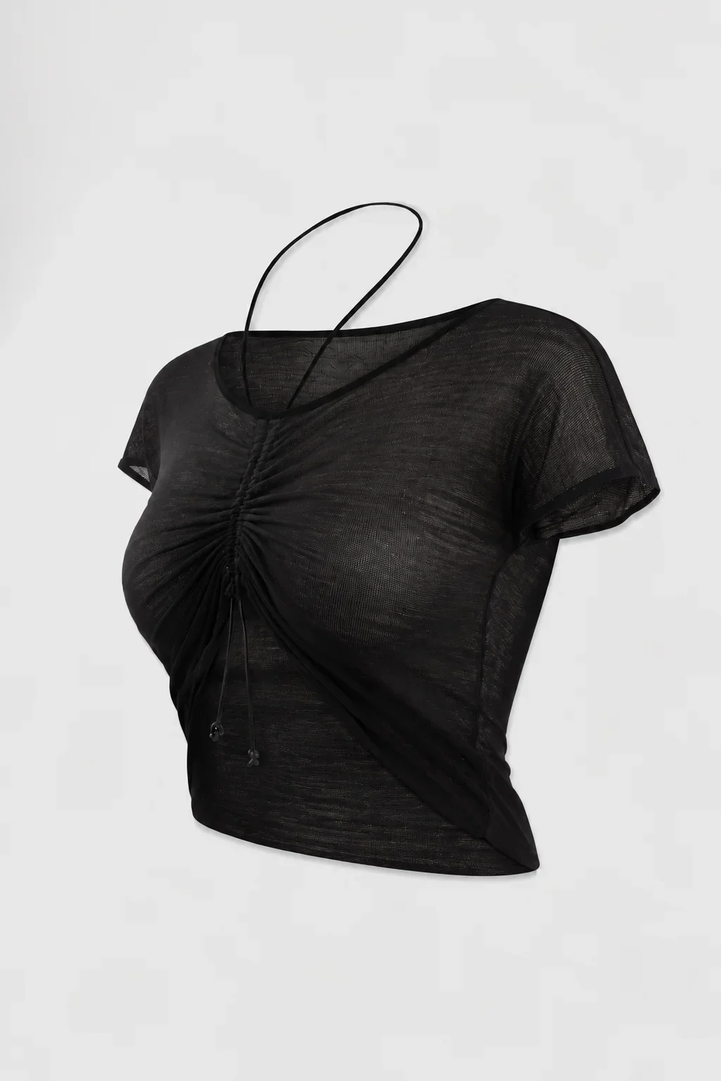 Three-quarter: Angled view of the ‘Medusa’ jersey top showing its body-contouring silhouette and adjustable halterneck styling.