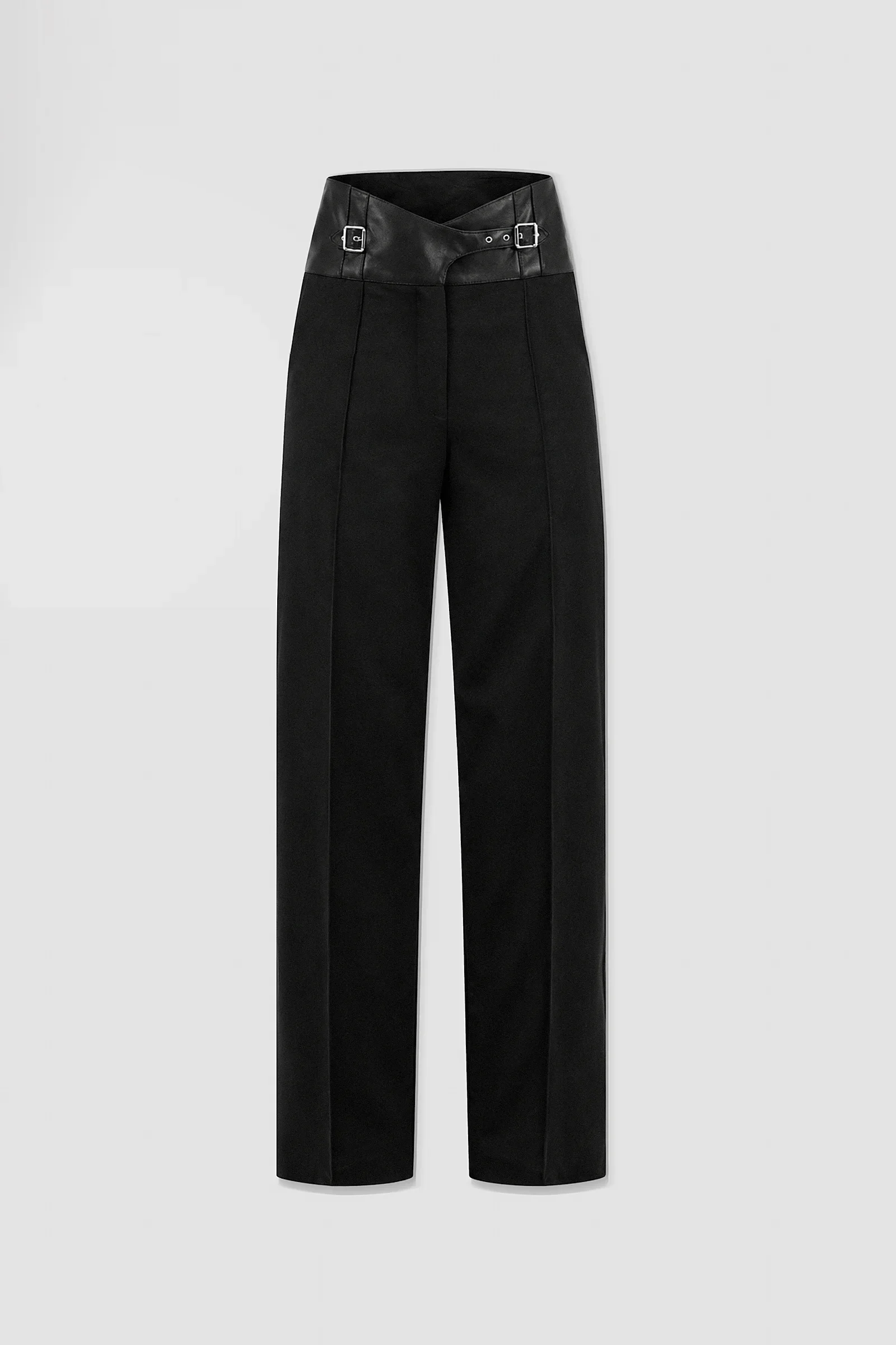 'Stheno' Black Wool & Leather Trousers