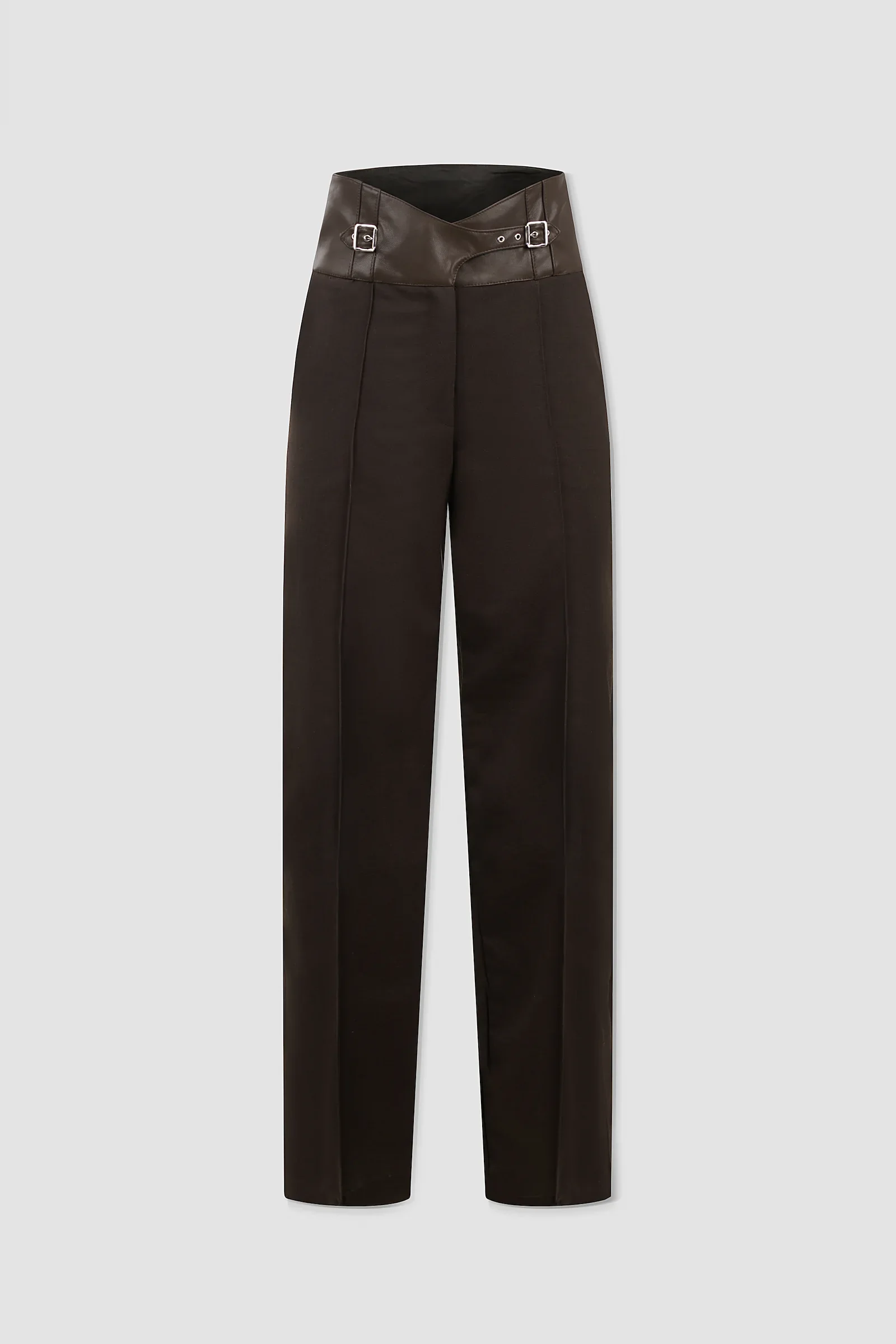 'Stheno' Brown Wool & Leather Trousers