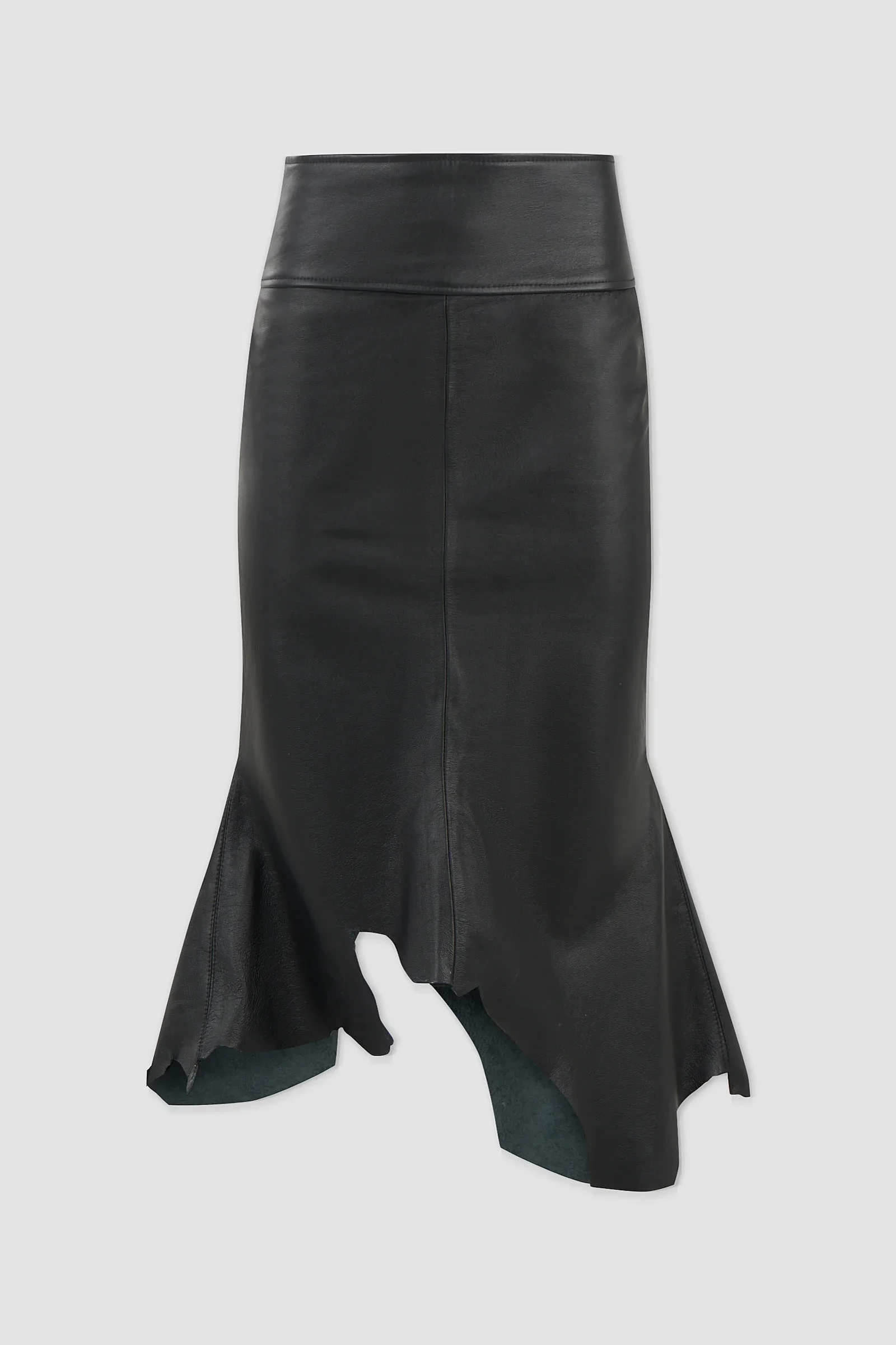‘Euryale’ Raw-Edge Leather Midi Skirt