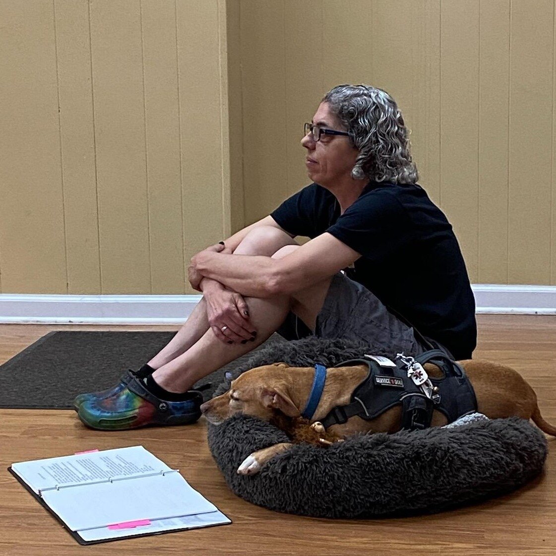 Deja Blue, Service Dog, calls lines at the Leading Ladies rehearsal, with Assistant Director Kyrie-Inn Blue. 

Deja reminds everyone to get your paws on these tickets before we completely sell out yet again! 

Performances for Leading Ladies are June