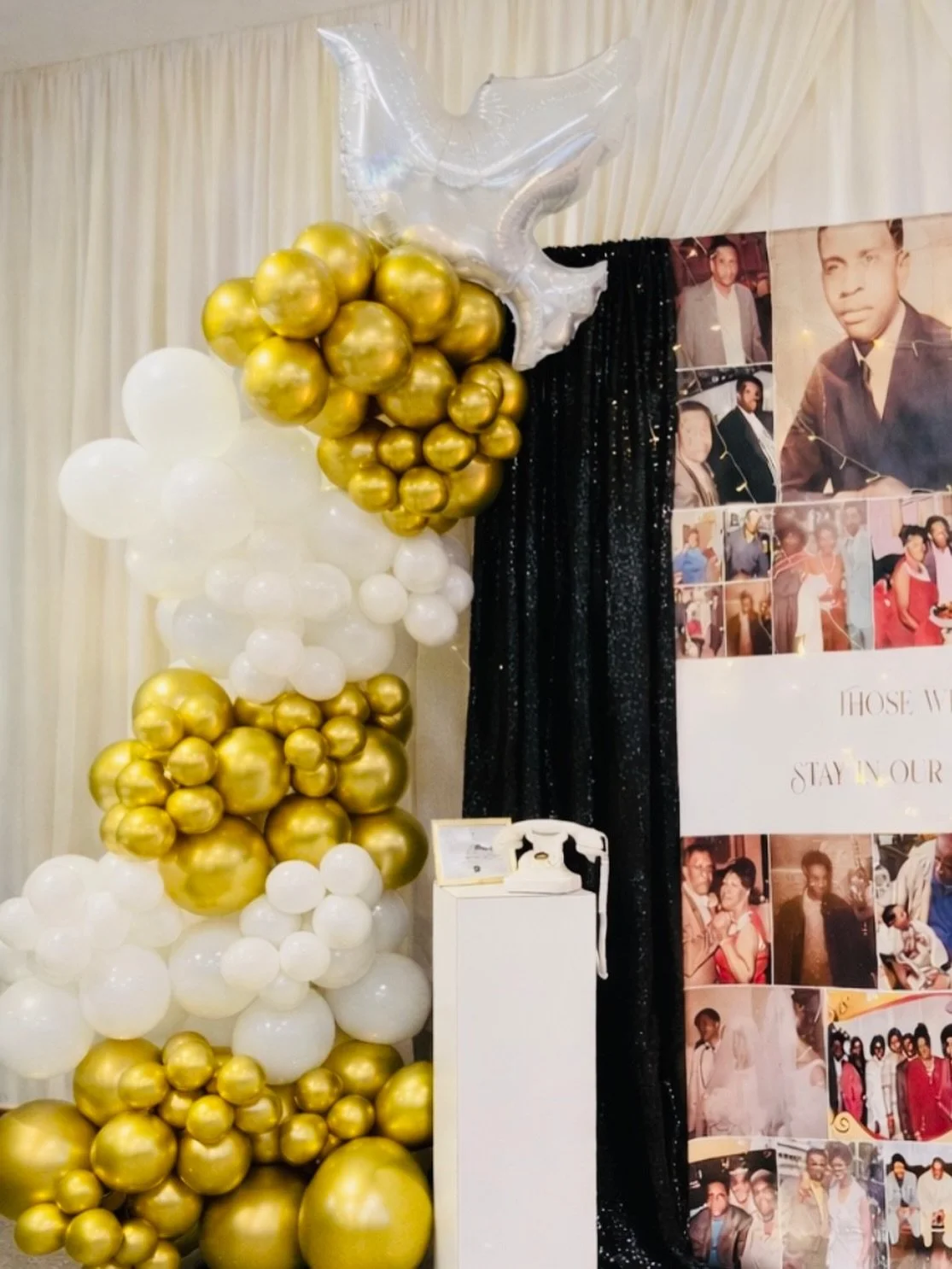 Where love never fades&hellip; it lives on in every memory. 

This beautiful memorial installation was designed to honor a life that touched so many hearts. From the soft ivory draping that represents peace and grace, to the warm golden glow symboliz