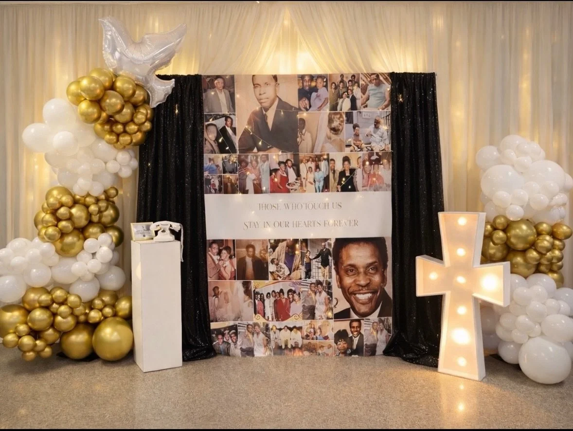 Where love never fades&hellip; it lives on in every memory. 

This beautiful memorial installation was designed to honor a life that touched so many hearts. From the soft ivory draping that represents peace and grace, to the warm golden glow symboliz