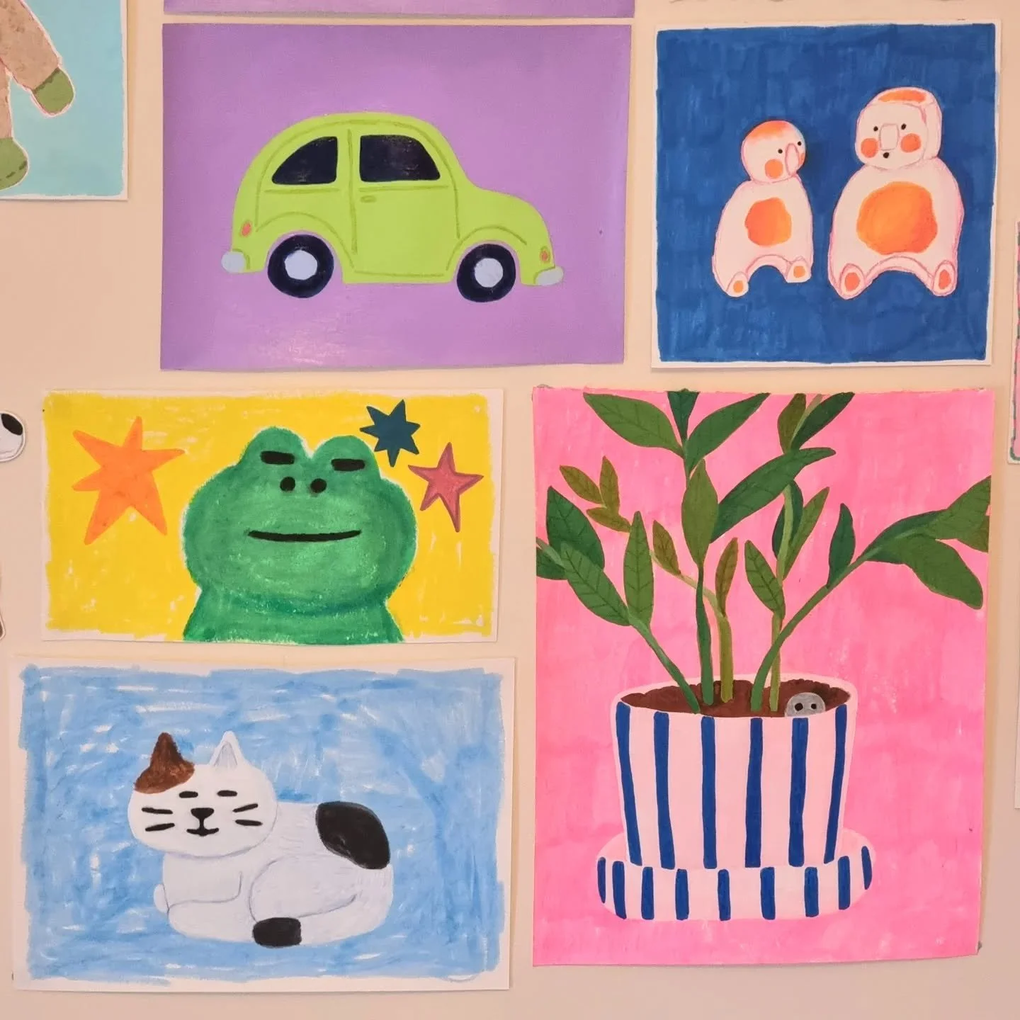 My @dothe100dayproject wall is getting more colourful by the day!!! ❤️ This is up to day 20, I've been making them in the evenings so I still have to draw today's object! 

#100days2026 #illustratorpainter #dopamineartist