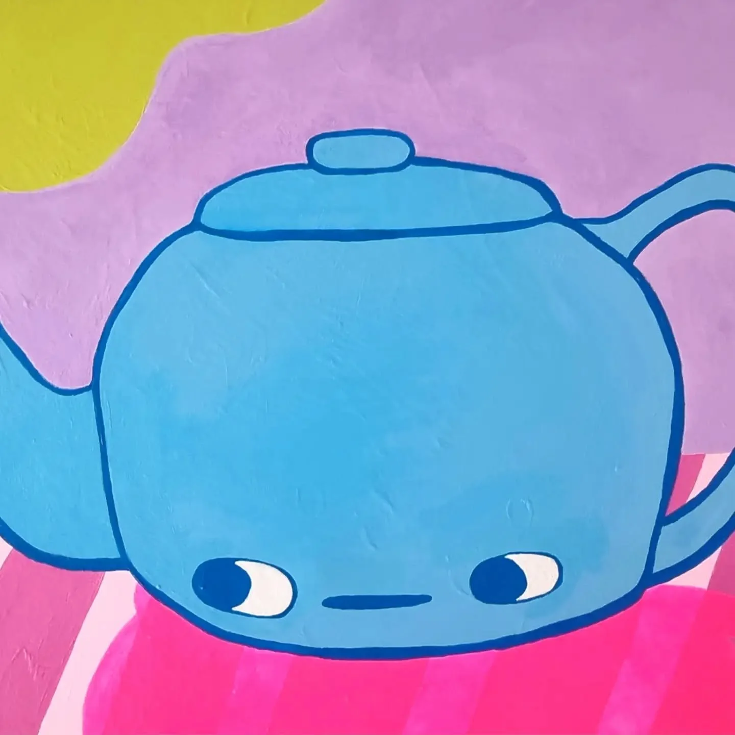 another painting of my blue teapot, based vaguely on the @dothe100dayproject illustration in the last slide.

i don't really love this painting, i much prefer the original, but i also don't hate it enough to work on it some more and change it 😅  thi