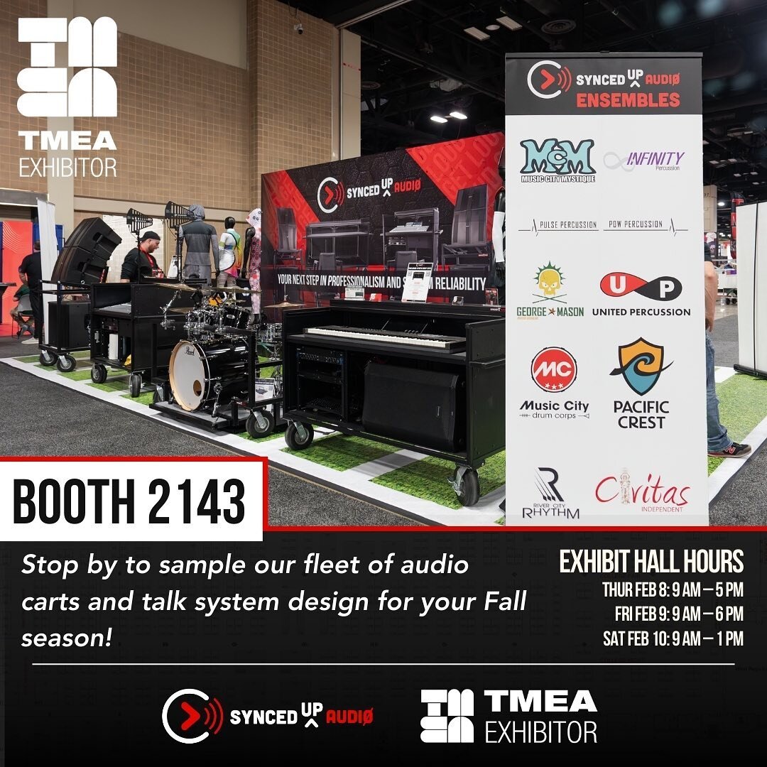 Synced Up Audio would like to thank our partnered ensembles for their continued collaboration in taking our products to the floor! Stop by TMEA booth 2143 today to see how Synced Up can take your ensemble to the next level of professionalism and syst
