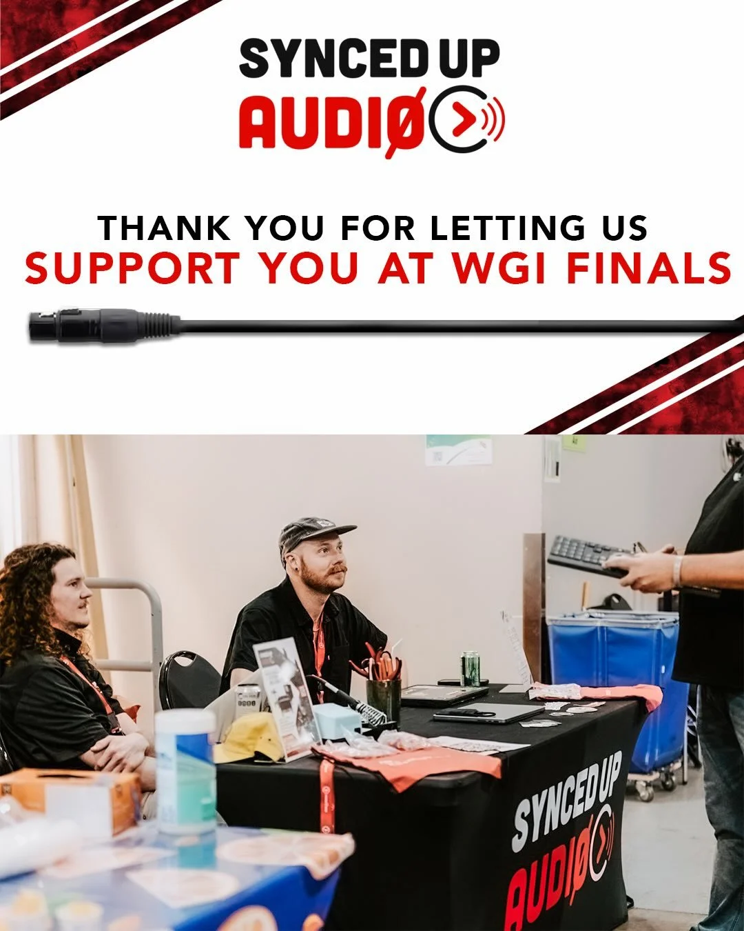 Last week at WGI Percussion and Winds Championships, we had the special opportunity to set up outside the performance venues to offer free audio support for groups in need.

We'd like to extend a big thank you to all who trusted Synced Up Audio to su