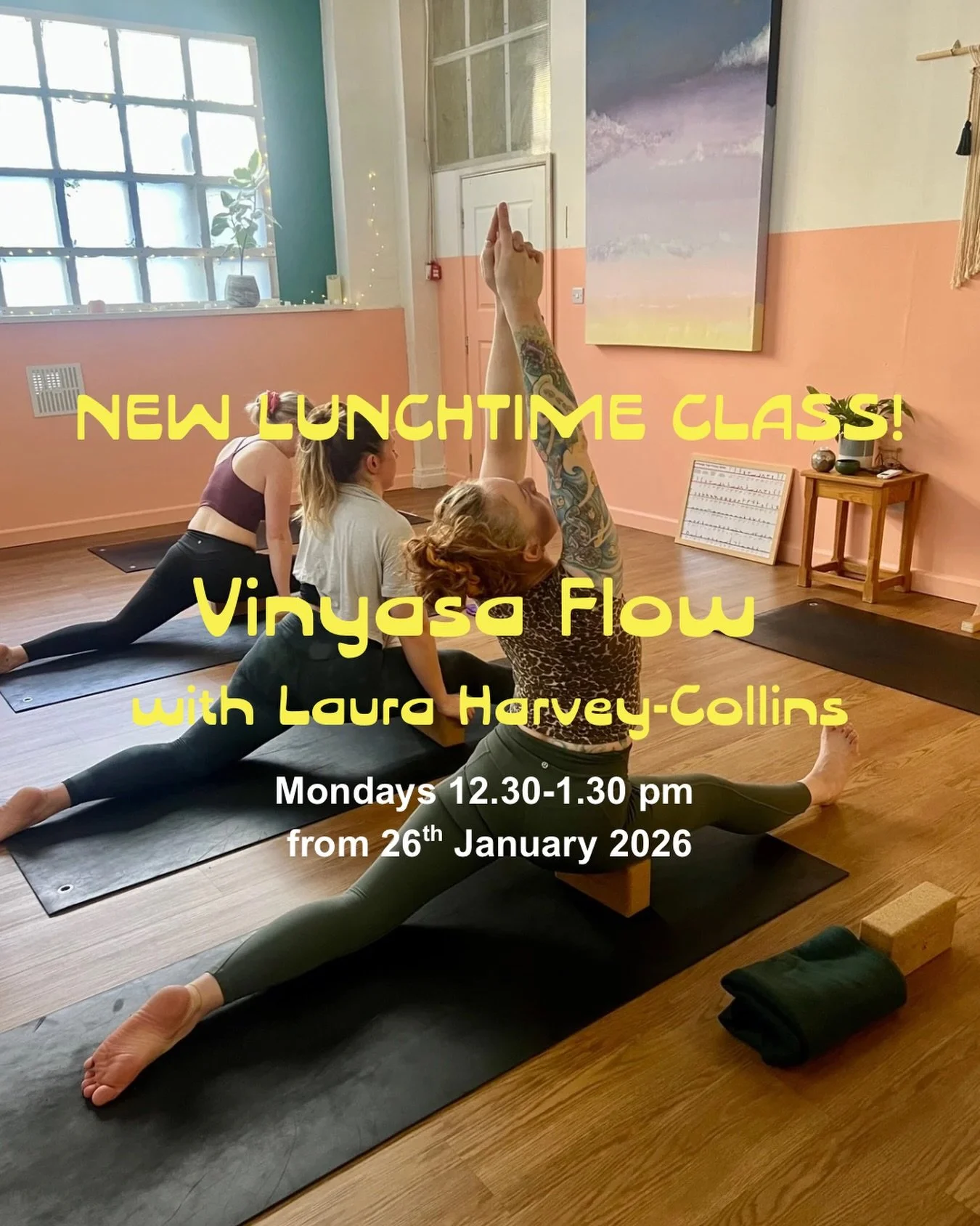By popular demand we now have added a new lunchtime class to the schedule 🥰😍

🌟Mondays: Vinyasa Flow with Laura 12:30pm (60 min)
💚Wednesdays: Mat Pilates with Chelsey 12:30pm (50 min)
✨Fridays: Vinyasa Flow with Francesca 12.30pm (60 min)

Join i