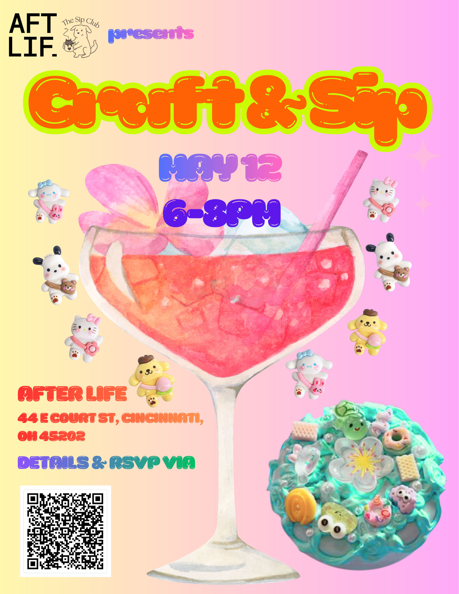 Craft and Sip on May 12 at 6–8 pm at Afterlife.
