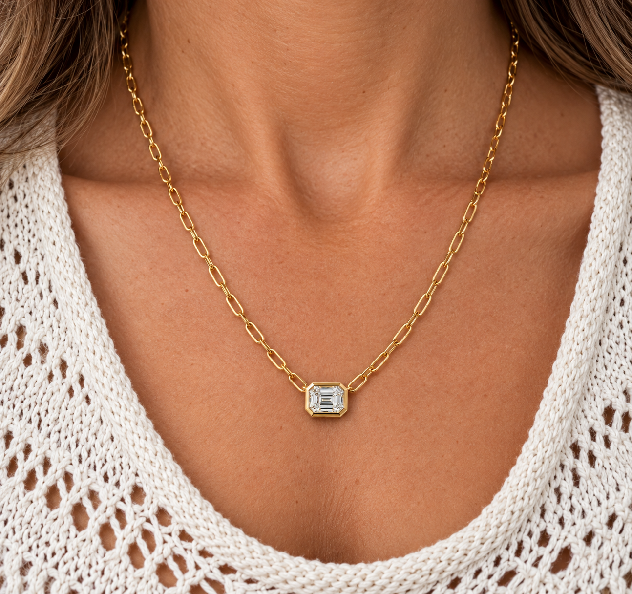 Gold Paperclip Chain with Emerald-Cut Pendant.png