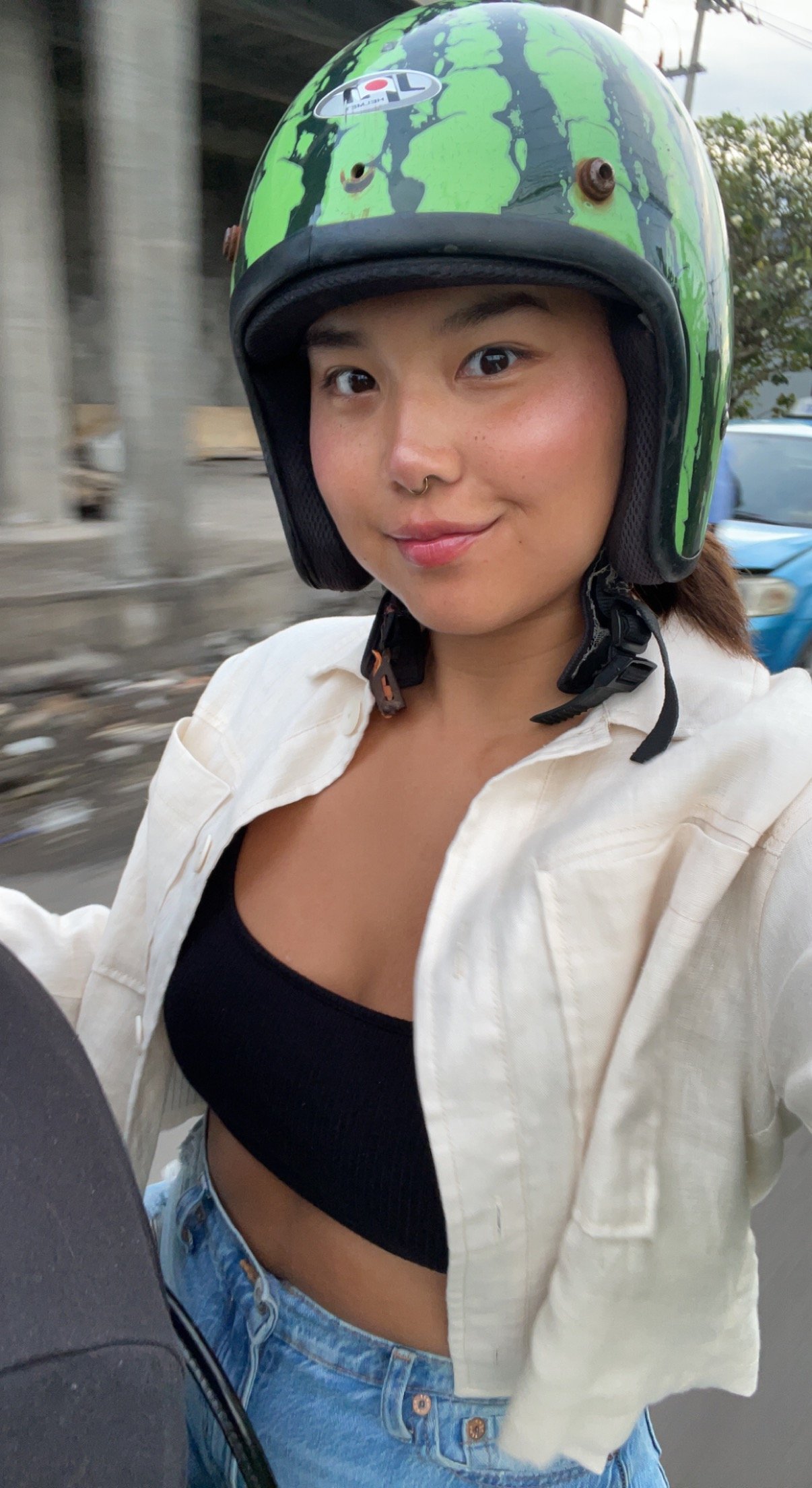 just a causal moped selfie (be careful not to drop your phone or hit someone in the face)