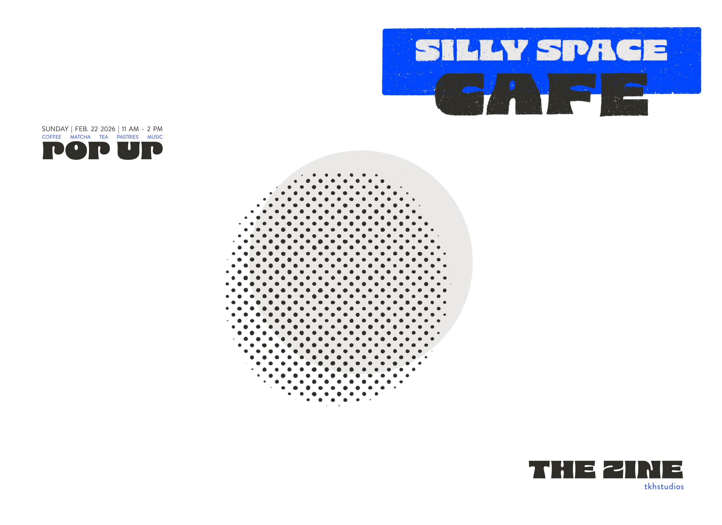 Front & Back Cover
Silly Space Cafe - The Zine 
An 8 Page zine, rounded corners with a printed menu slotted inside. Handed out on the day of the pop-up to set some context and share some of the process details. 