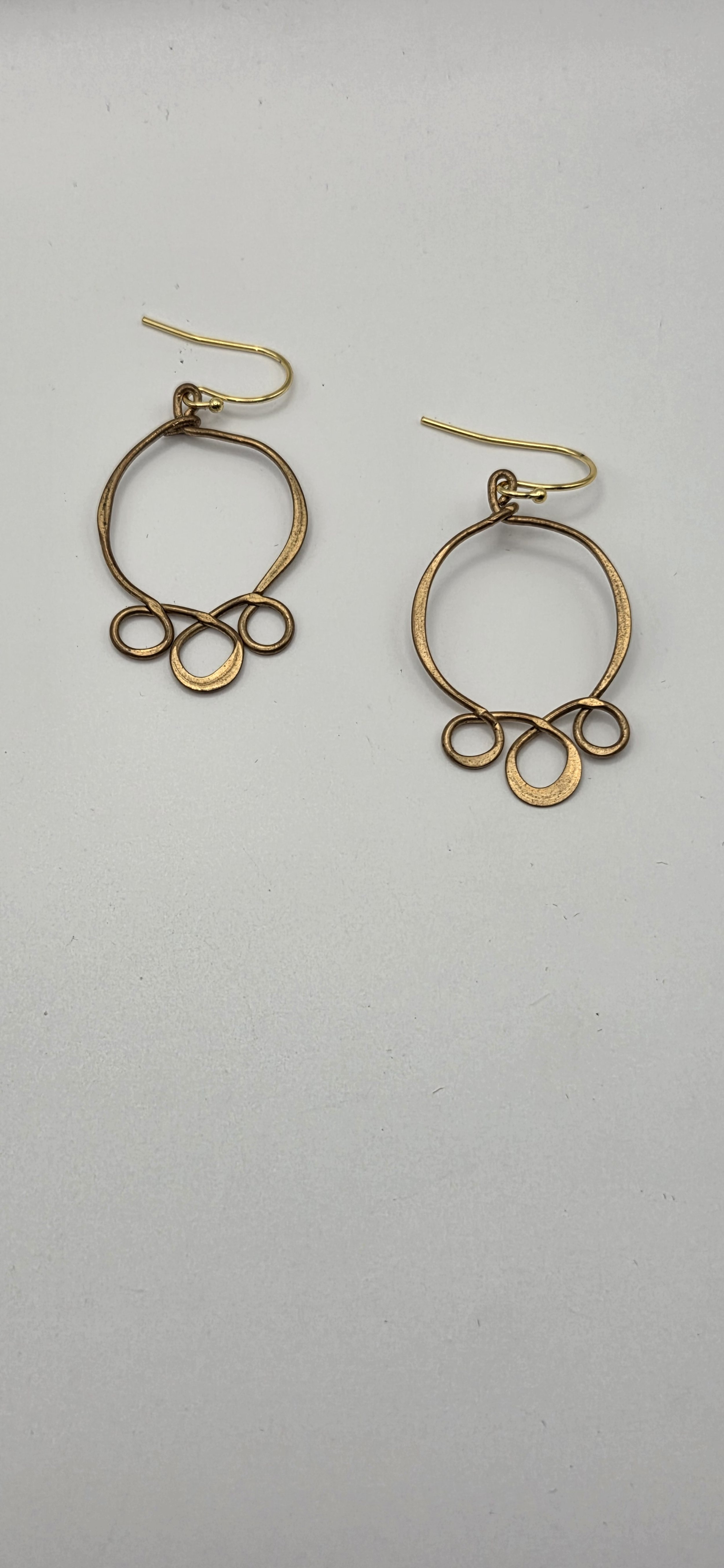 Vintage Handmade Triple Loop Brass Earrings