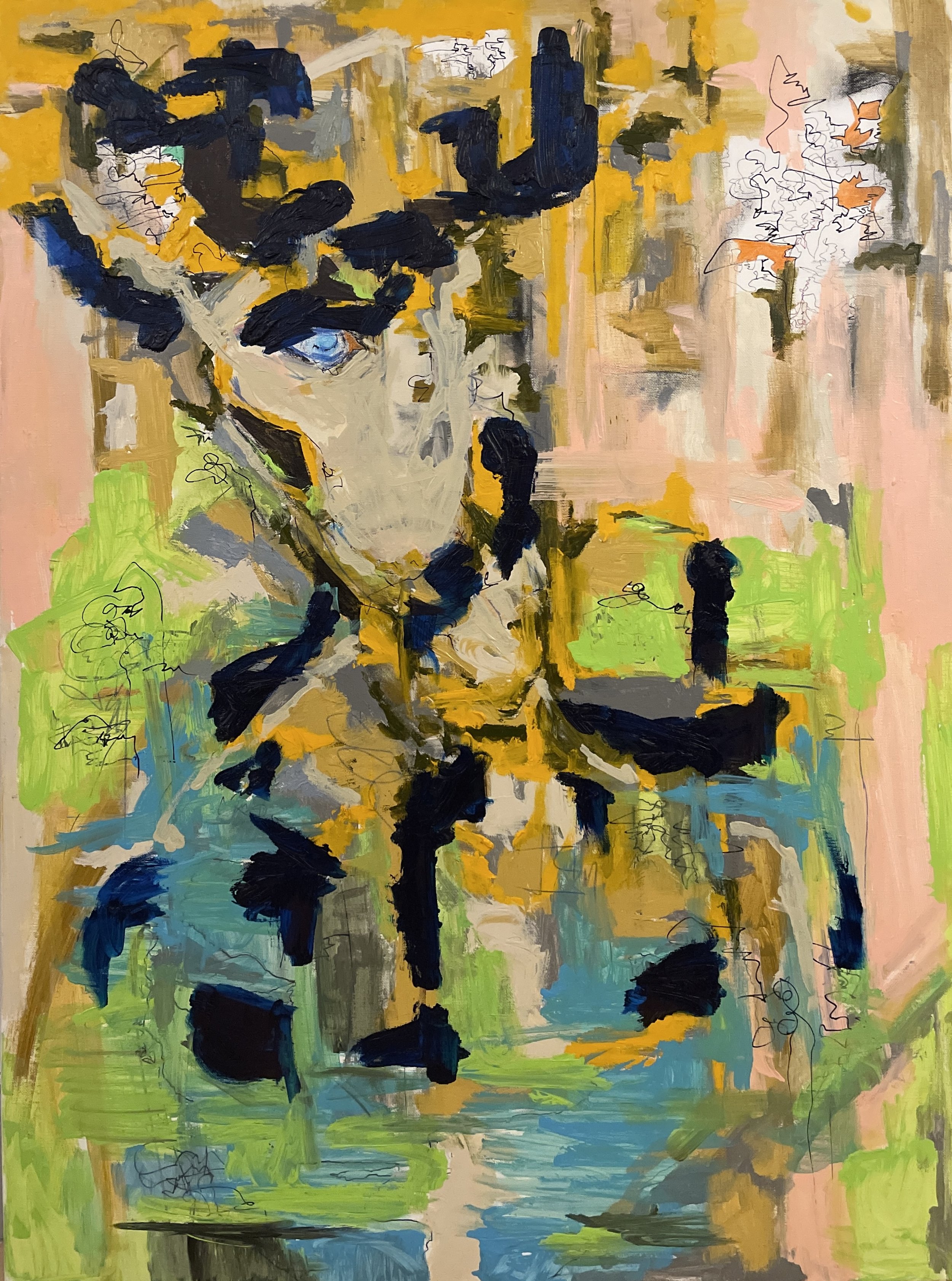 Forgetting History, 2022 Ink, charcoal, acrylic & oil on canvas 40 x 30 in. PRIVATE COLLECTION