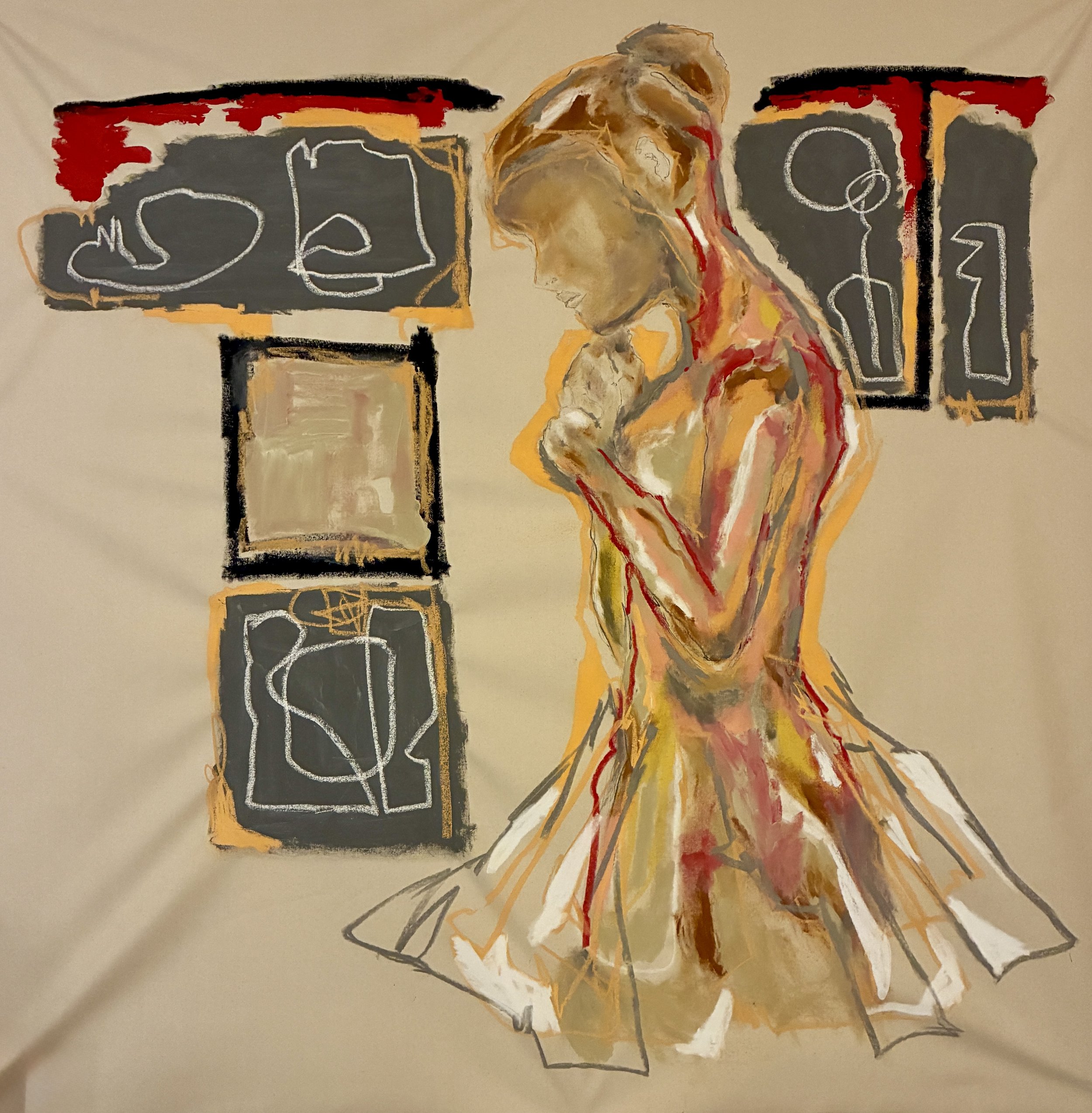 Untitled, 2025. Ink, acrylic & pastel on canvas 59 x 60 in.