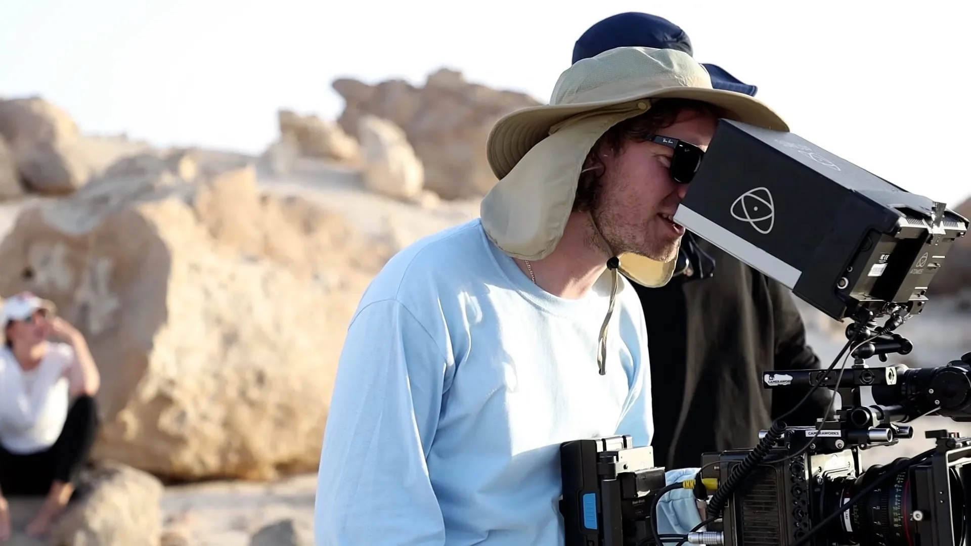 Behind the scenes of the Land of Oman documentary production for Oman
Across the Ages Museum — film crew on location during five-week Omani
shoot, James Dougan creative director