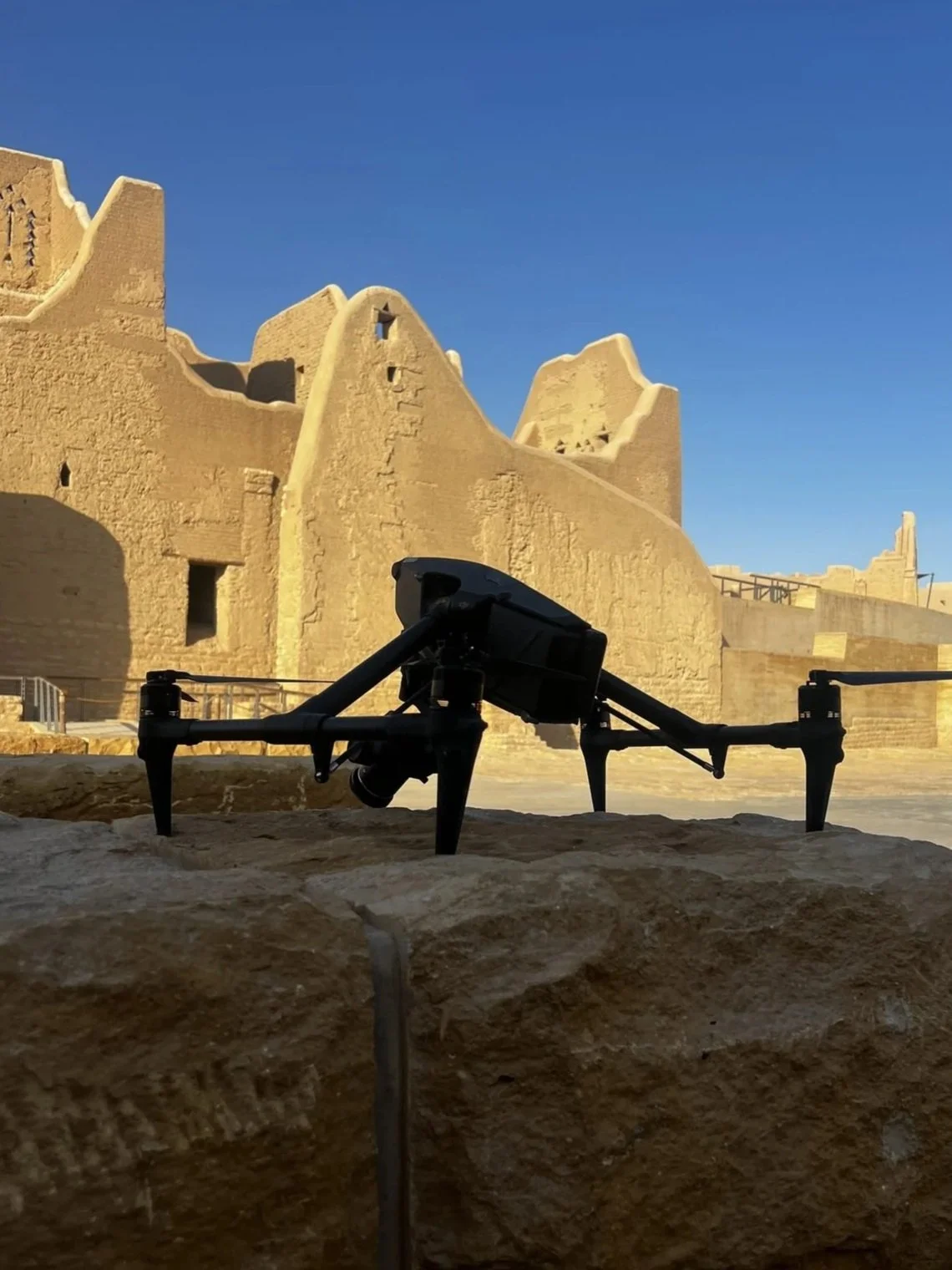 Historic walls of Diriyah At-Turaif district used as filming location for Evolving Cities DJI Inspire 3 drone