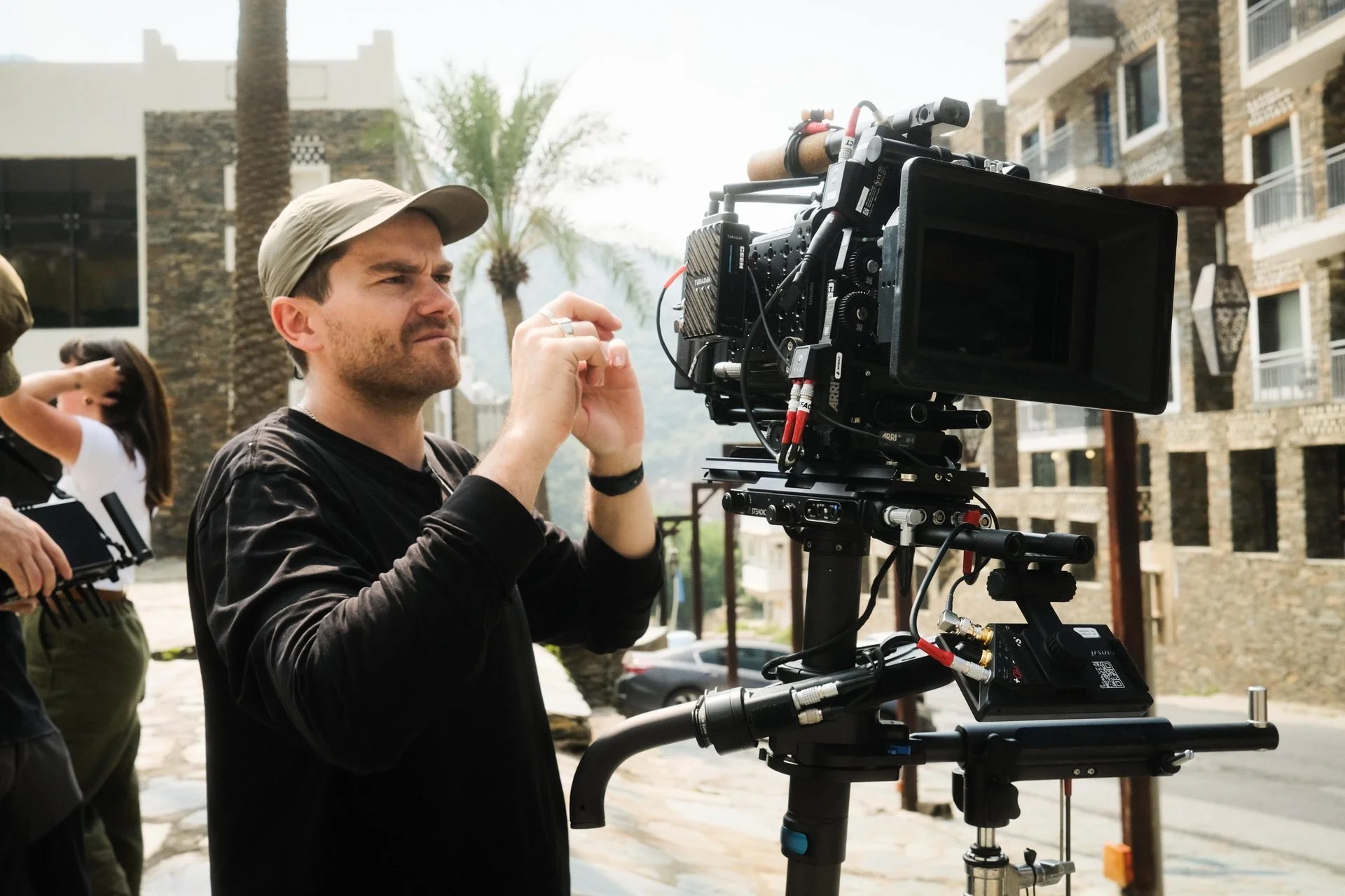 DP Max Cutting adjusting ARRI cinema camera at Rijal Almaa town for Evolving Cities production