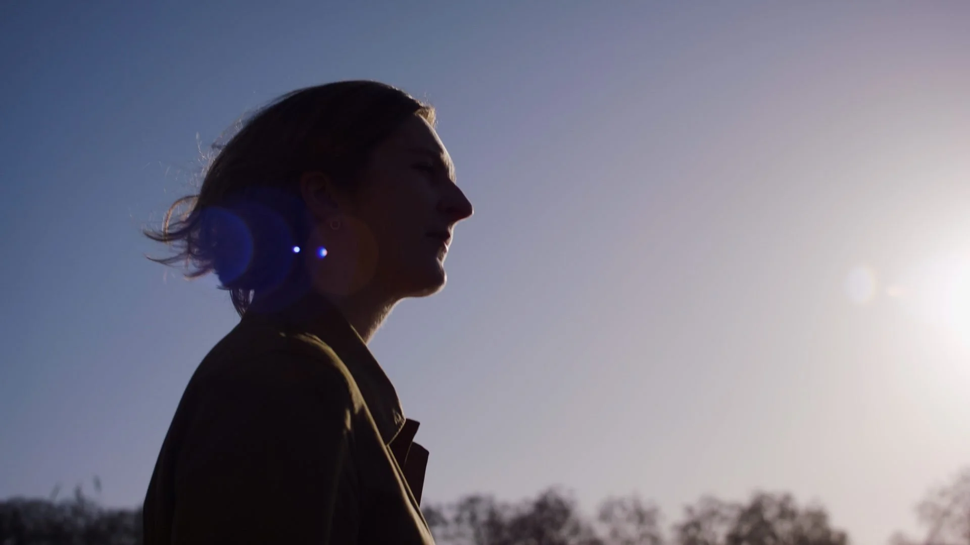 Thames Tideway Pocket Parks film — cinematic backlit silhouette portrait of
interview subject outdoors, creative director James Dougan