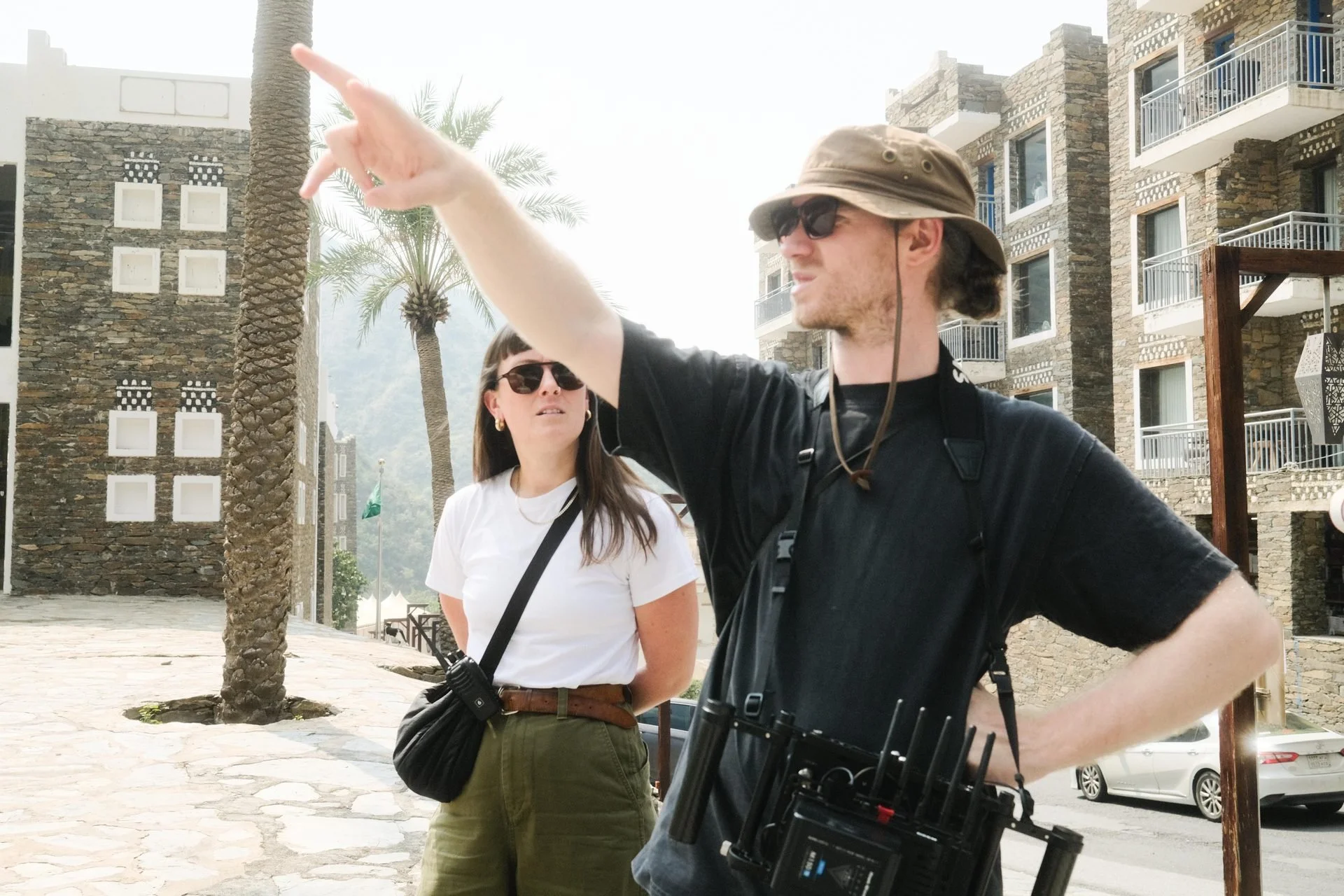 Director James Dougan and producer scouting filming locations at Rijal Almaa town for Evolving Cities