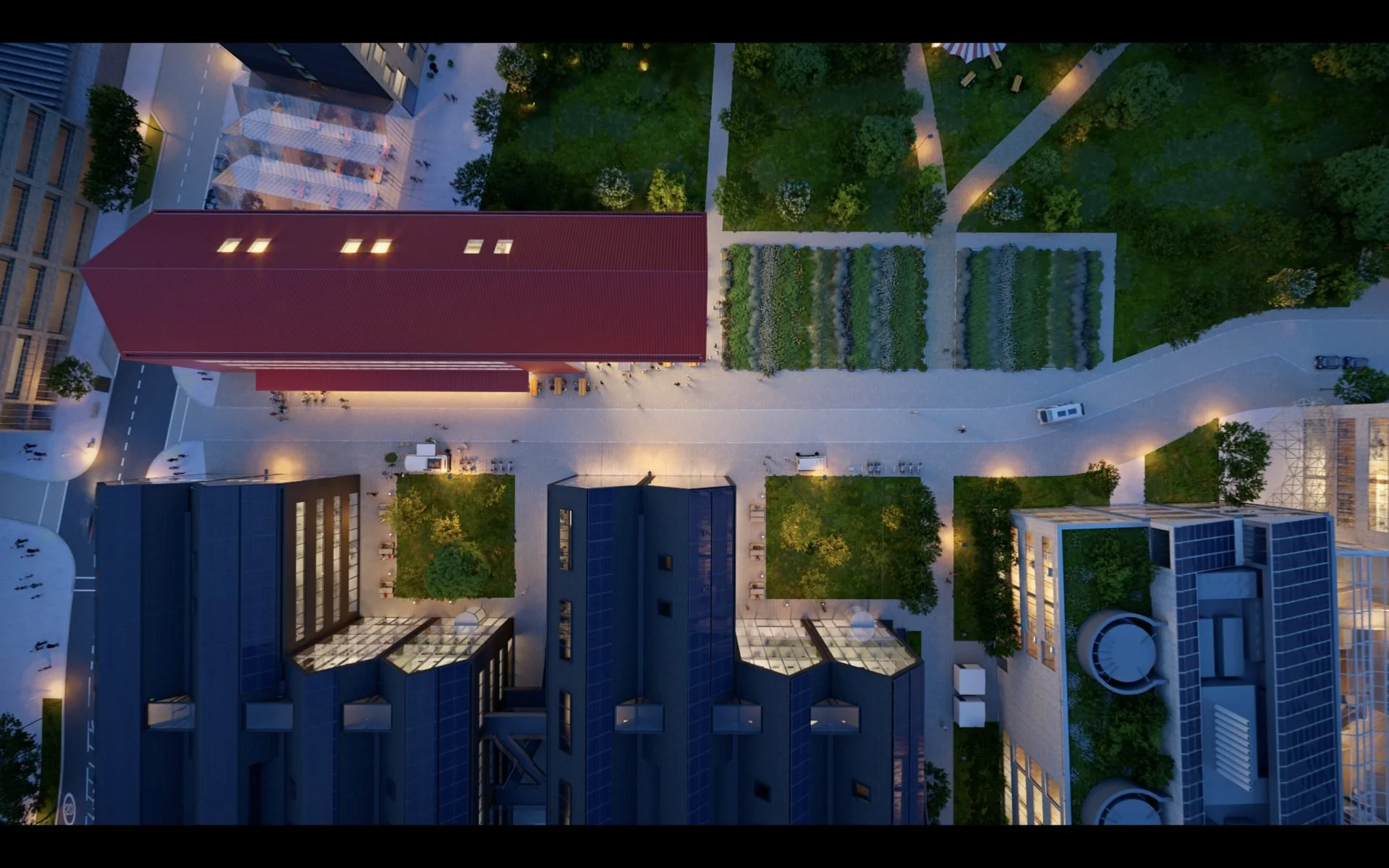 Oxford North masterplan CGI aerial view in branded architectural development documentary