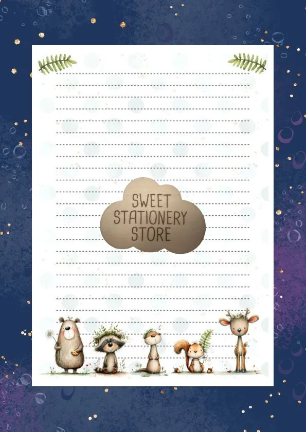 Whimsical Animals stationery, letter writing paper & Sticker set