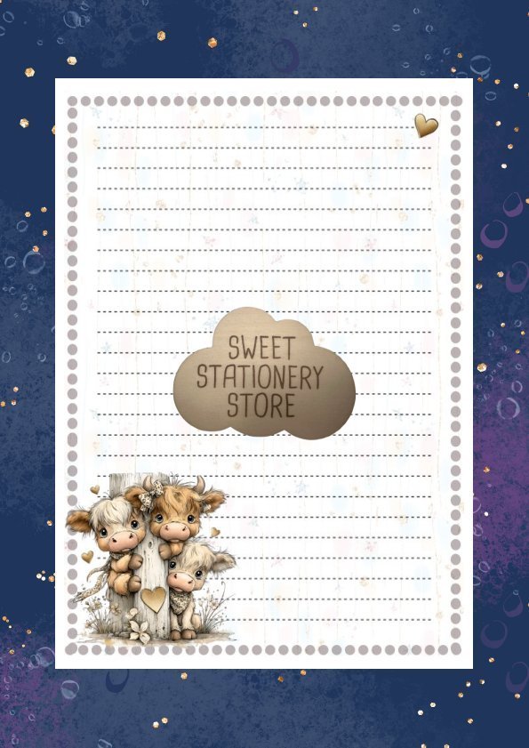 Highland Cows peeping Stationery, letter writing paper & stickers set