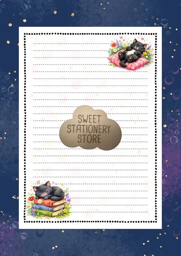 Black Spring Cats Stationery, letter writing paper & stickers set