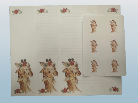 Giraffe Mum & Baby Stationery, letter writing paper & sticker set ...