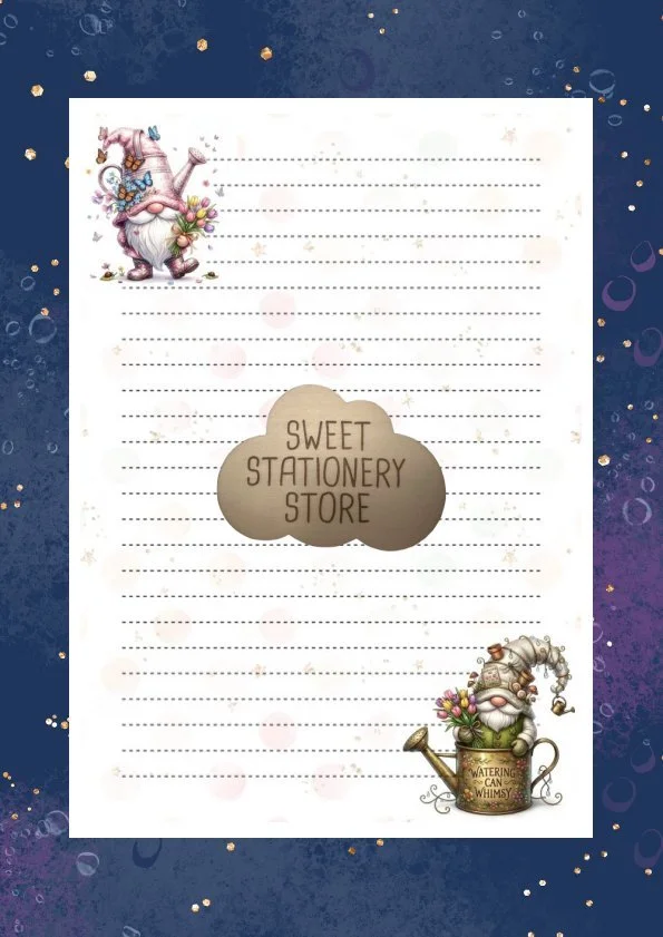 Gnomes with watering cans stationery, letter writing paper & stickers set