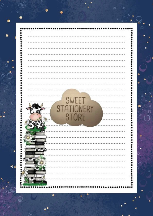 Cows on Books stationery, letter writing paper & stickers set
