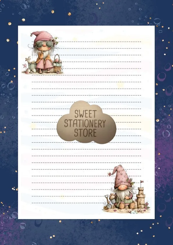 Pink Summer Gnomes Stationery - letter writing paper & sticker set