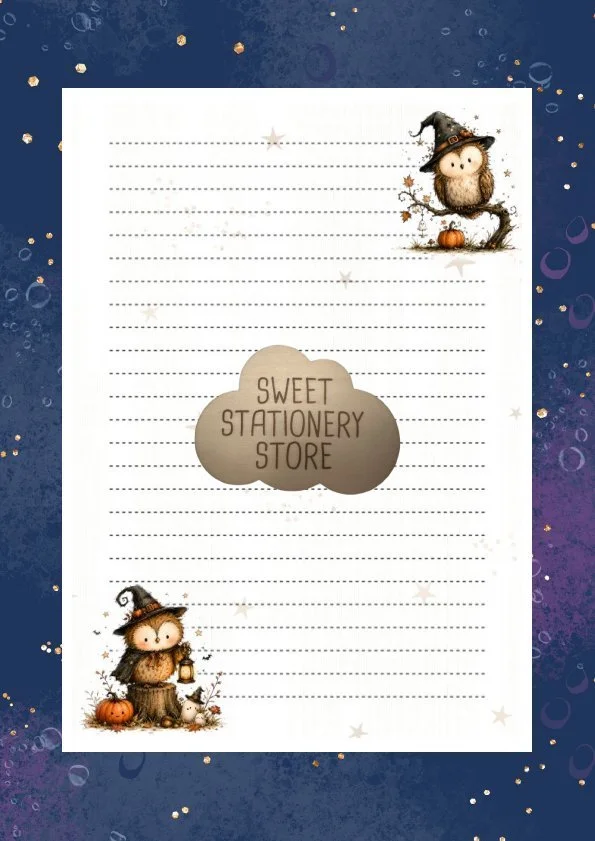 Owl Witch Stationery, letter writing paper & sticker set (halloween?)