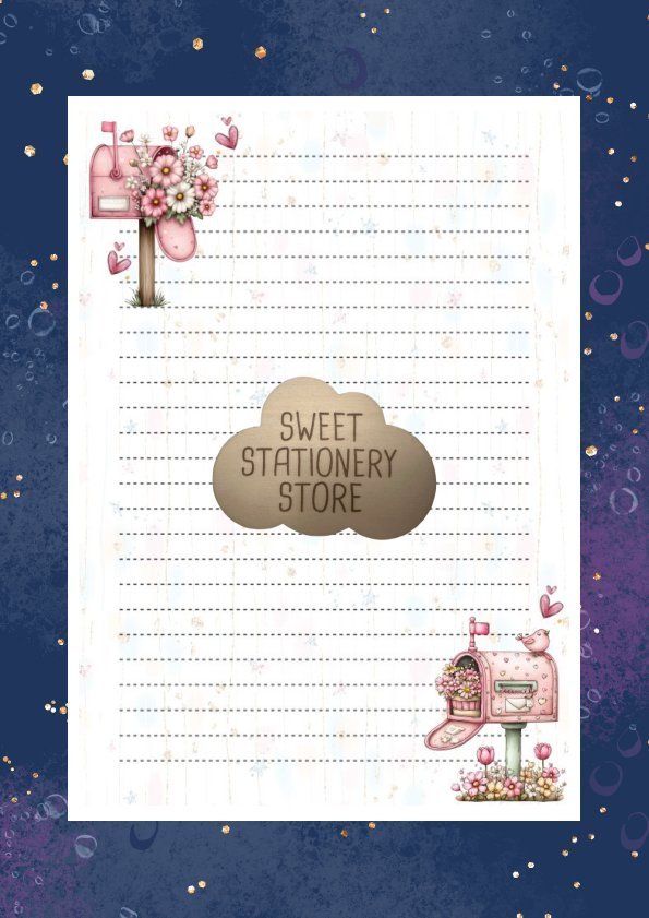Pink Post Boxes Stationery - letter writing paper & Sticker set
