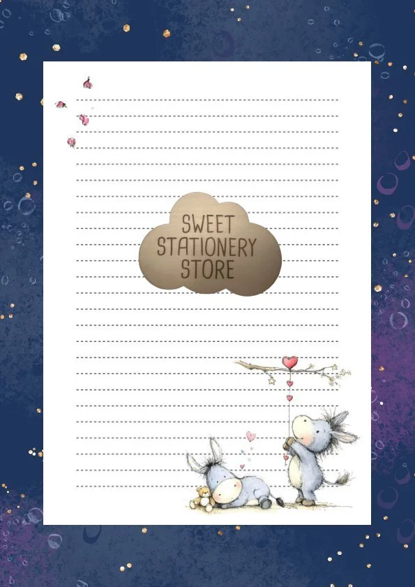 Donkey & Hearts Stationery, letter writing paper & Stickers set