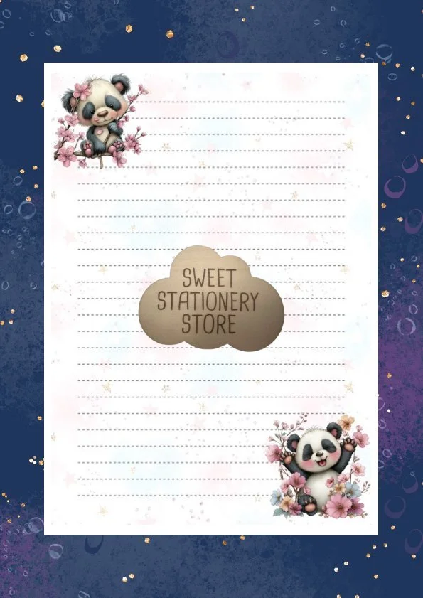 Panda & Flowers Stationery, letter writing paper & Sticker set