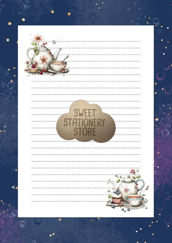 Teapots and Cups stationery, letter writing paper & sticker set
