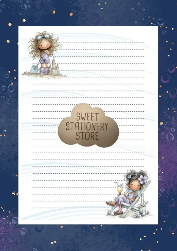 Summer Girls on the Beach stationery, letter writing paper & sticker set