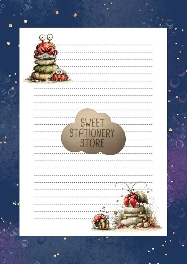 Hermit Crabs Stationery, letter writing paper & Sticker Set