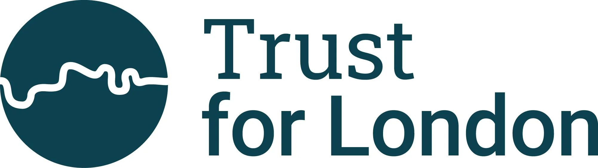 Logo with a circular icon featuring a white squiggly line and the text "Trust for London" next to it.
