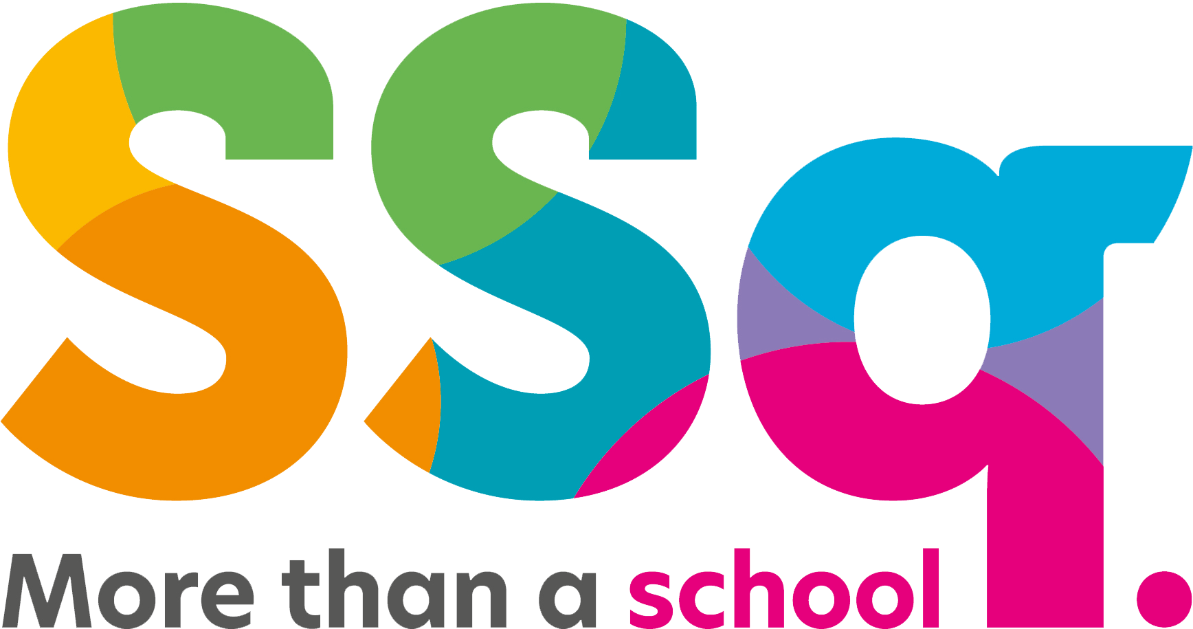 Colorful text spelling out "SSQ" with the phrase "More than a school" beneath it.