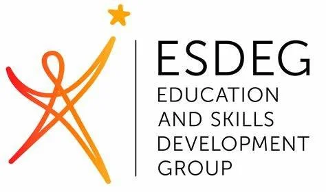 Logo of ESDEG, Education and Skills Development Group, featuring an abstract orange and red human figure with a star above, and the organization name in black text.