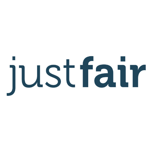 The logo of Just Fair with the words 'just fair' in lowercase letters, with 'just' in a lighter font and 'fair' in a darker, bold font.