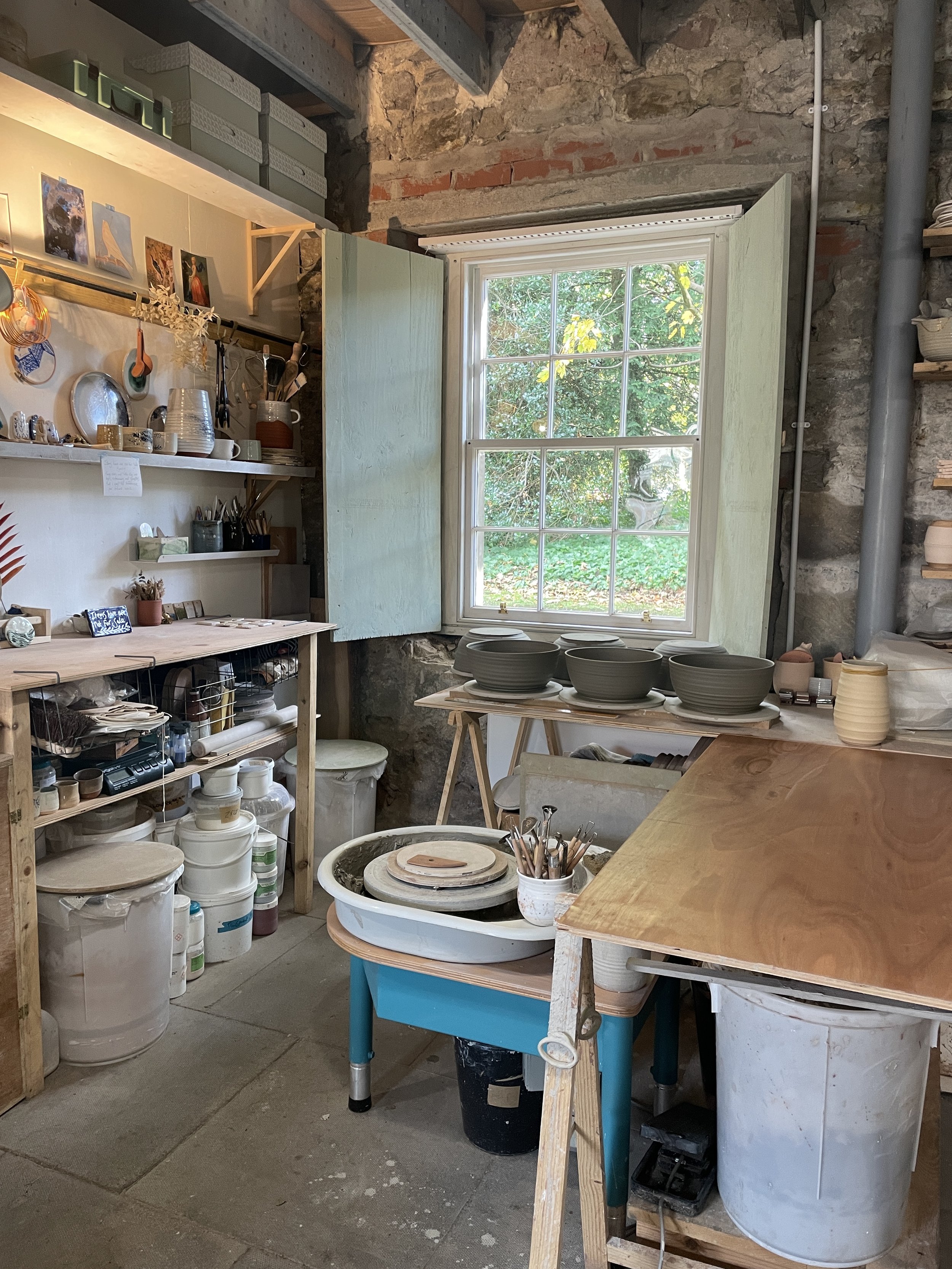 Pottery studio workbench