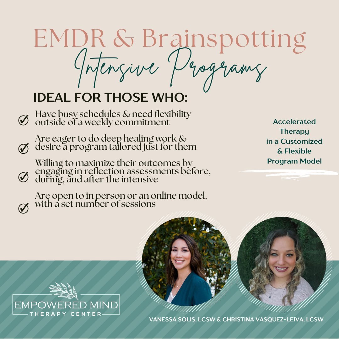 🌿 Unlock Healing with EMDR Intensives at EMTC 🌿

At Empowered Mind Therapy Center, we are passionate about empowering women to overcome anxiety, depression, and trauma. Our EMDR Intensives offer a transformative path to healing using specialized, b