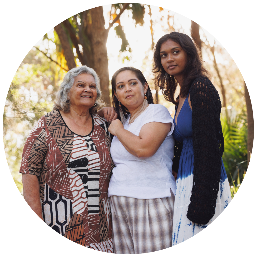 Multigenerational Asian, Latinx, and BIPOC women sharing a quiet moment together, representing healing from intergenerational trauma and family connection
