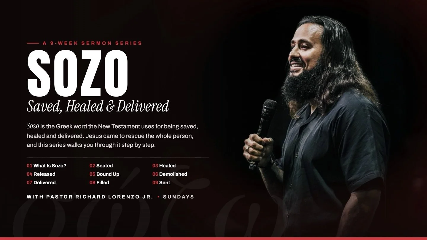 SOZO — Saved, Healed & Delivered: a 9-week sermon series with Pastor Richard Lorenzo Jr., Sundays at 6 PM in Orlando.