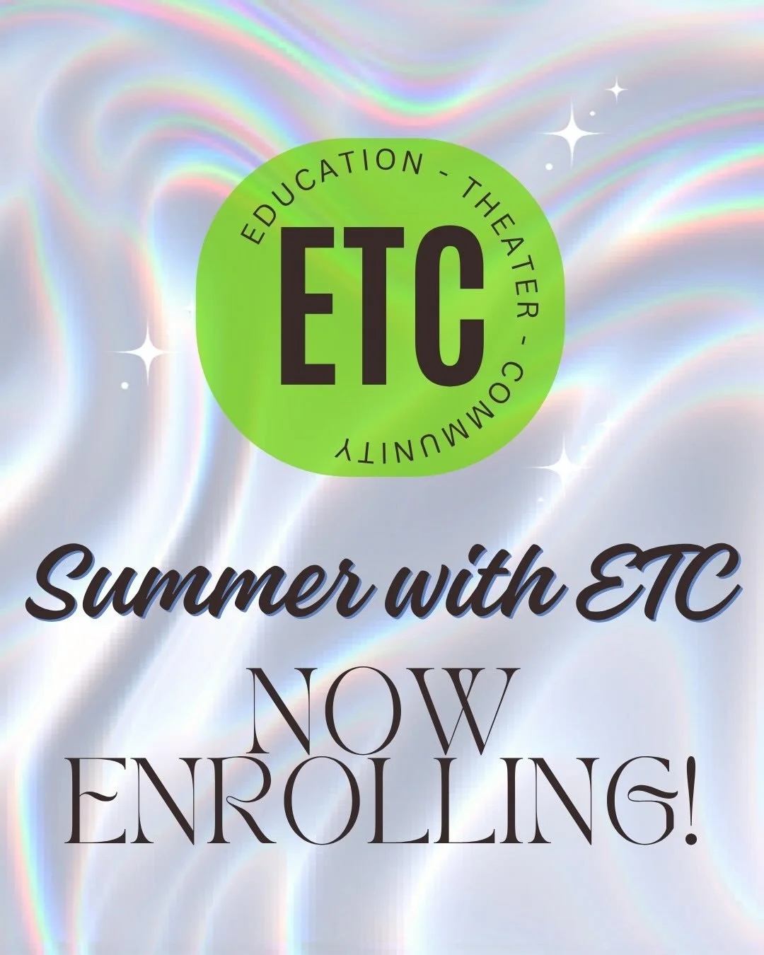 ETC Summer Classes officially begin JUNE 15th!!

Now Enrolling- check out these AMAZING class offerings and register here: tinyurl.com/3kcww458

ETC is offering 8 weeks of Educational Theater Programming this Summer in partnership with ISD196 Communi